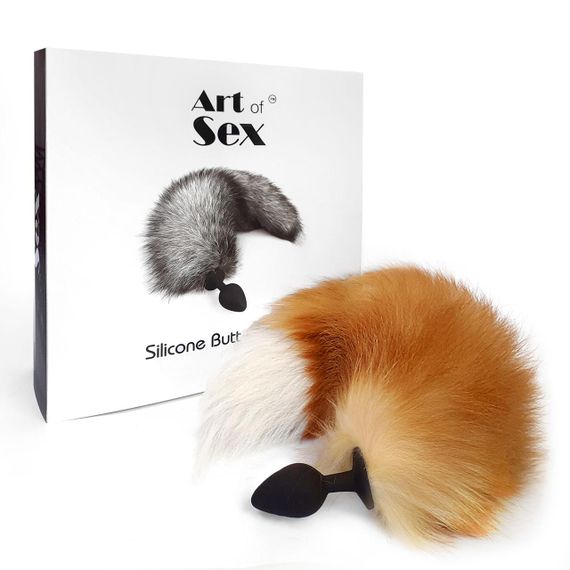 Силіконова анальна пробка з хвостом із натурального хутра Art of Sex size M Red fox | Зображення 5