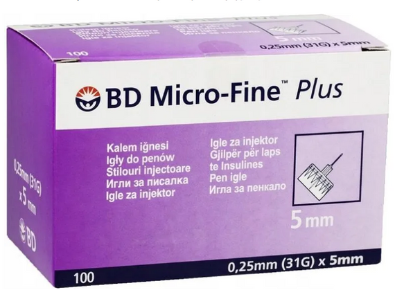 Голки БД мікро файн плюс, BD micro-fine plus, розмір 0,25 x 5 мм, 100 шт | Зображення 1