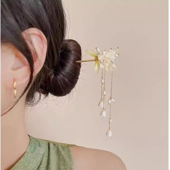 Металлическая китайская палочка для волос "Ландыш" с подвеской 17 см | Зображення 4