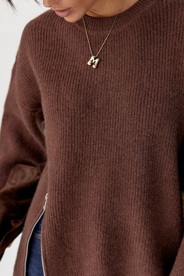 Жіночий вільний в'язаний джемпер - темно-коричневий цвет, ONE SIZE (є розміри) | Зображення 3