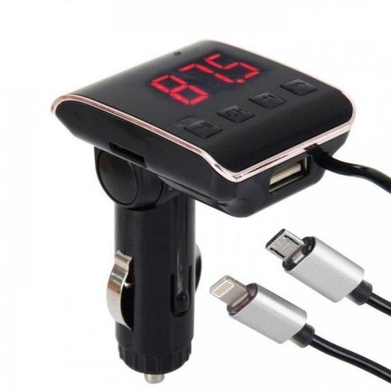 Автомобільний FM Модулятор HZ H22BT ∙ FM-трансмітер з Bluetooth від прикурювача з USB портом + Кабель USB + Кабель iPhone | Зображення 1