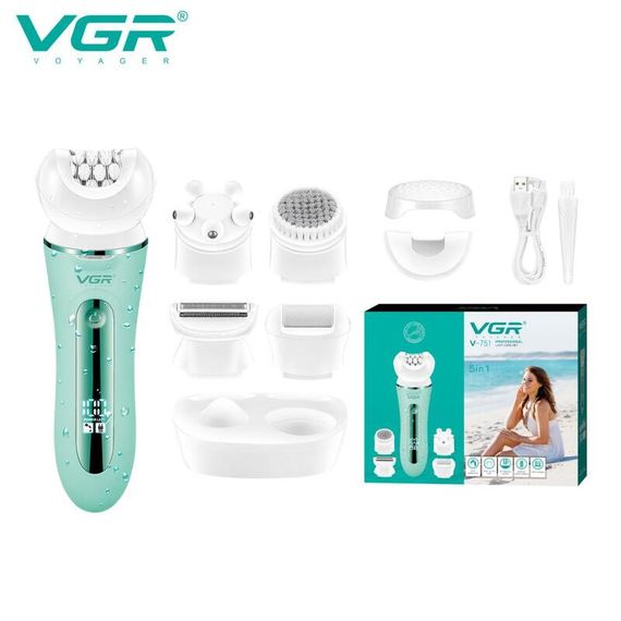 Епілятор VGR 5 в 1 V-751 Green, водонепроникний корпус IPX6, 5 змінних насадок (45699-V-751 GREEN_641) | Зображення 2