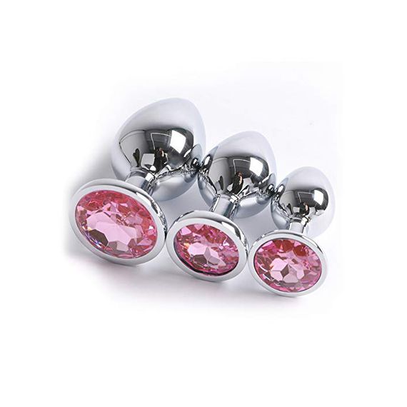 Металева анальна пробка з рожевим кристалом (розмір L) | Зображення 3