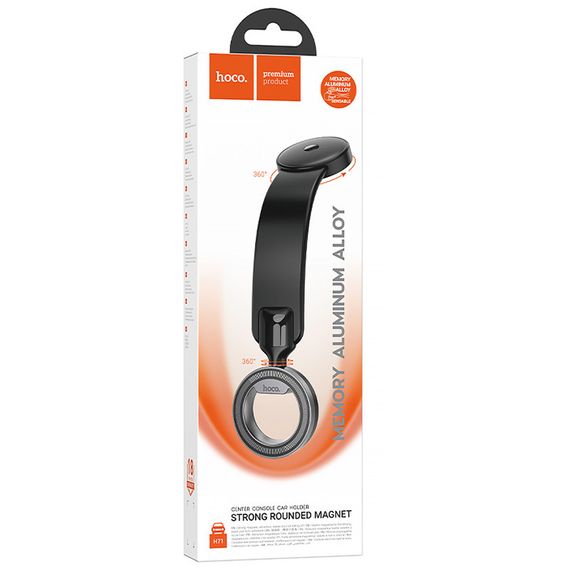 Автотримач Hoco H71 Totem Ring magnetic (center console) Black metal gray | Зображення 1