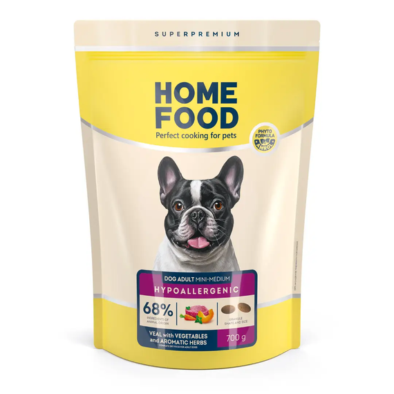 Сухий корм Home Food Hypoallergenic для гіпоалергенних собак маленьких-середніх порід, телятина з овочами 700г