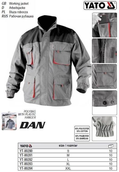 Куртка робоча легка DAN розмір L 65%/35% поліестер/бавовна YATO-80282