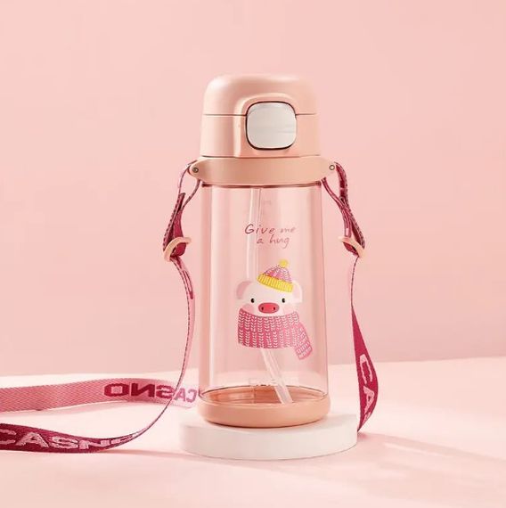 Пляшка для води Casno 690 мл KXN-1219 Рожева (Свинка) з соломинкою (KXN-1219_Pink) | Зображення 6