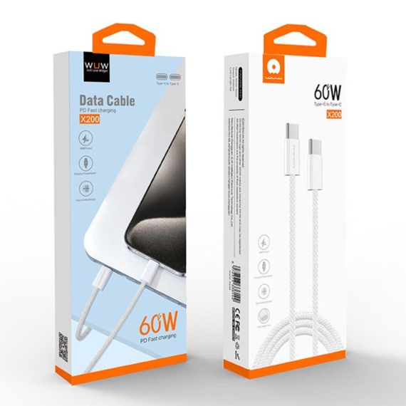 Кабель WUW-X200 Type-C to Type-C PD 60W white | Зображення 4