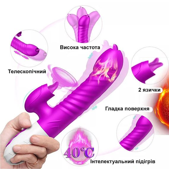 Подвійний вібратор з телескопічними рухами та підігрівом (USB, рожевий) | Зображення 2