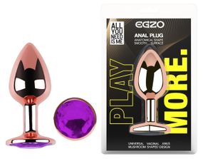 Анальная пробка с кристаллом EGZO - Rose Gold Round Plug Purple size S Sex Aura