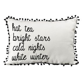 Подушка із мішковини з помпонами Hot tea bright stars cold nights white winter 45x32 см (43PHBP_22NG005)