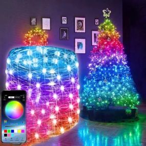 Светодиодная умная гирлянда Smart Роса RGB 100 LED с Bluetooth для елки от USB 10м