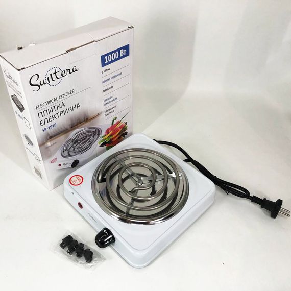 Плита електрична Suntera SP-1910, Міні електроплита, Потужна настільна електроплита. Колір: білий | Зображення 1