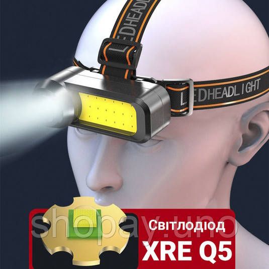 Ліхтарик діодний налобний WH-1707-XPE+COB, Потужний ліхтар для нічної риболовлі, Ліхтар для нічної їзди CX-34 | Зображення 7