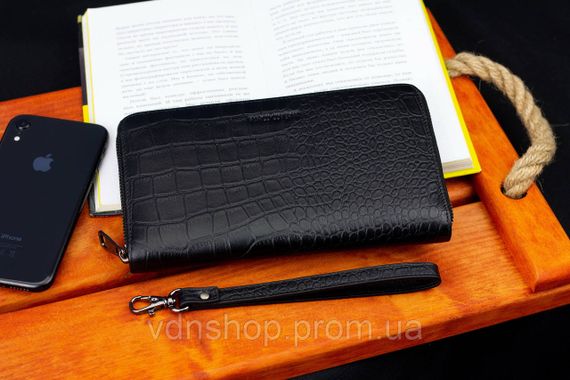 Черный кошелек-клатч на молнии с блоком под карточки с фактурной натуральной кожи  Marco Coverna MCJP-5901A | Зображення 6