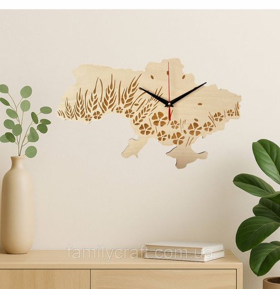 Настінний годинник Карта України з фанери Патріотичний дерев'яний годинник