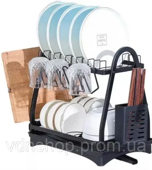 Двоярусна настільна сушарка для посуду, чорна, 50x30x38 см MZY-1032A | Зображення 1