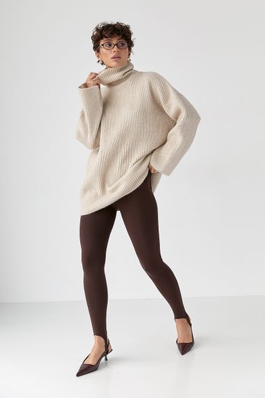 Тепла в'язана туніка в рубчик - бежевий цвет, ONE SIZE (є розміри) | Зображення 2