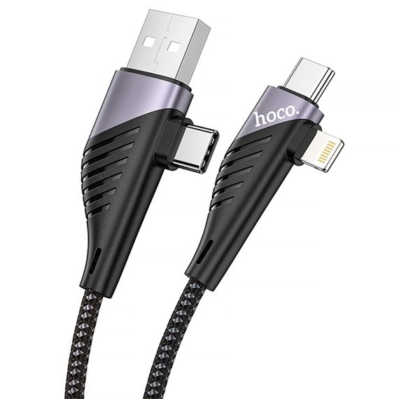Дата кабель Hoco U95 Freeway 4in1 USB/Type-C to Type-C/Lightning 60W (1.2m) Black | Зображення 3