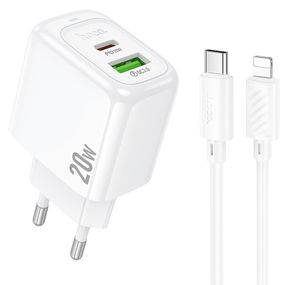МЗП Hoco CS54A Surplus PD20W+QC3.0 (1USB-A/1C) + кабель Type-C to Lightning White