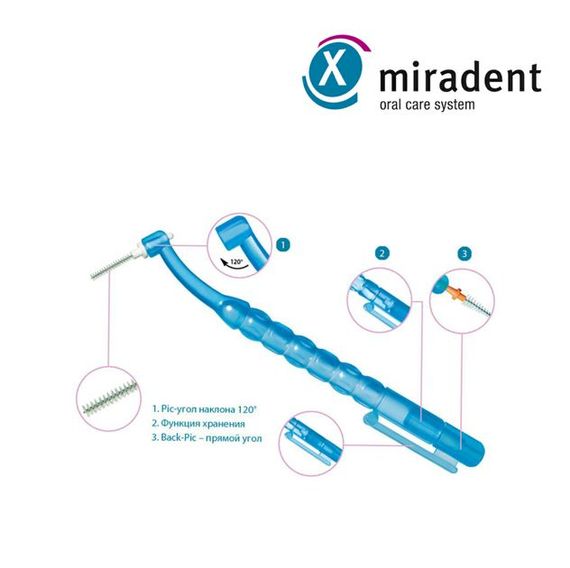 Тримач для йоржика Miradent Pic Brush Intro Kit блакитний + 4 йоржика в комплекті (асорті) | Зображення 2