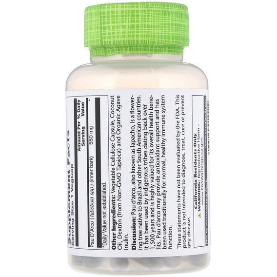 Муравьиное дерево Solaray Pau D'Arco 550 mg 100 Veg Caps SOR01440 | Зображення 1