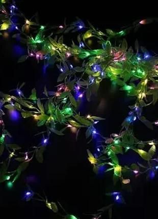 Новогодняя гирлянда 200 Led листьев плакучей ивы (Штора) на медной проволоке Мультицветная 3M*1M