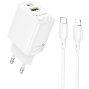 МЗП Borofone BN29 Fuente PD30W+QC3.0 (1USB-A/1C) + кабель Type-C to Lightning White