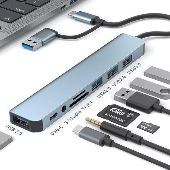 USB хаб 8 в 1 концентратор высокоскоростной Type-C Серый | Зображення 3