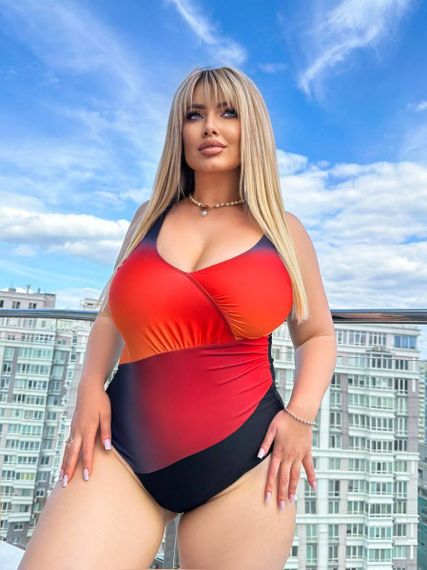 Чорний суцільний купальник PLUS SIZE з помаранчевим градієнтом | Зображення 5