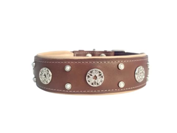Шкіряний нашийник для собаки ручної роботи, коричневий