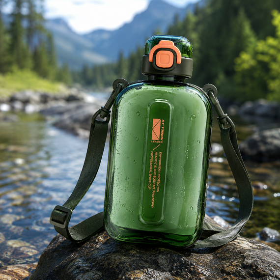 Эко-бутылка для воды 750 мл зеленая, BPA-free с ремешком и мерной шкалой | Зображення 6