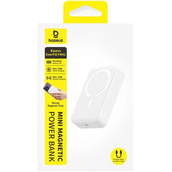 Портативний ЗП Power Bank Baseus EnerFill FM41 Mini Magnetic PD20W з БЗП 10000mAh (E0027T) Moon White | Зображення 2