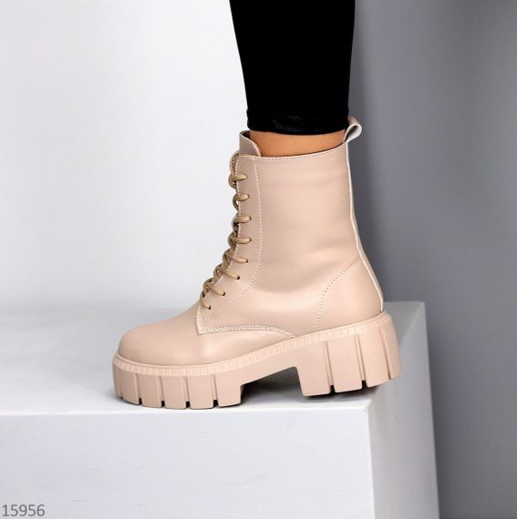 Круті зимові бежеві шкіряні черевики берці супер ціна | Зображення 5