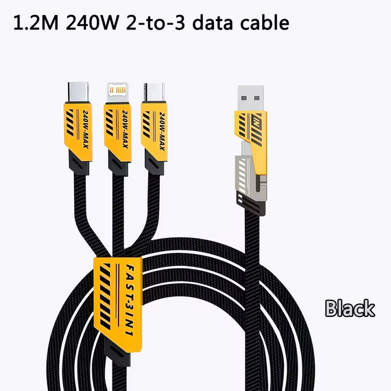 Кабель 5 в 1 240W швидке заряджання Micro USB + Type-C + Lightning 1.2 м для iPhone Huawei Xiaomi