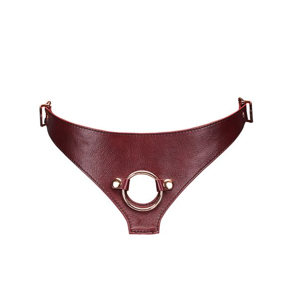 Шкіряні трусики для страпона Liebe Seele Wine Red Strap on Harness, універсальний розмір | Зображення 1
