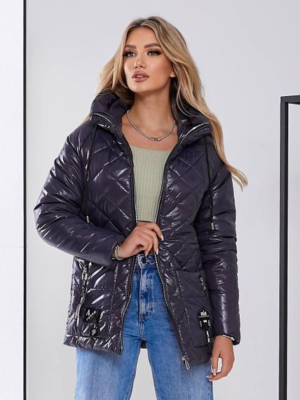 Жіноча стьобана куртка з блиском, арт.504, графіт | Зображення 5