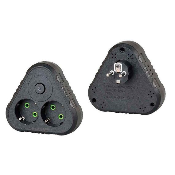 Розетка трійник із заземленням F201-Black з вимикачем, 2 розетки, 2500W, 10A, 110-250V~Max, Blister