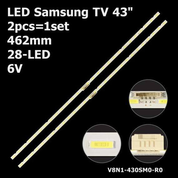 Підсвітка AOT-43-NU7100F-2X28-3030C Samsung TV 43" 462mm  UE43NU7100U BN44-00947A 2шт. Світлодіод 7х2 мм