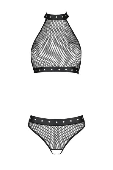 Білизна з відкритим доступом Passion MOONLIGHT SET L/XL black топ, стрінги | Зображення 2