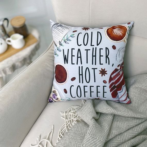 Подушка габардиновая c принтом Cold wather hot coffee 40x40 (4P_COF002)