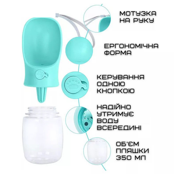 Поїлка Для Собак Портативна Прогулянкова Пляшечка Питна 350 мл М'ятна | Зображення 3