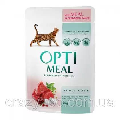 Консерва для дорослих котів OptiMeal Adult Cat телятина в журавлинному соусі 85 г B2711002