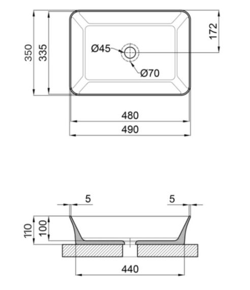 Раковина накладна Qtap Virgo 490х350х110 мм, White, прямокутна, без донного клапана QT18112261WN | Зображення 1