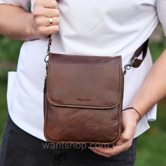 Мужская сумка с клапаном через плечо из гладкой кожи  Tiding Bag 61654 коричневая