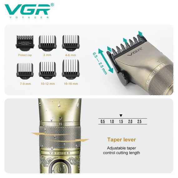 Аккумуляторная машинка для стрижки VGR V-659, Машинка для стрижки волос домашняя подстригательная | Зображення 5