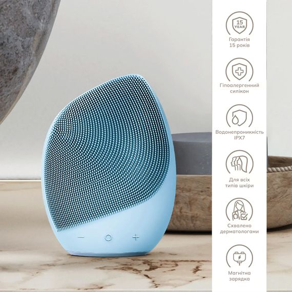 Электронная ультразвуковая щетка для лица GESKE Sonic Facial Brush 5в1 gray, Голубой | Зображення 2