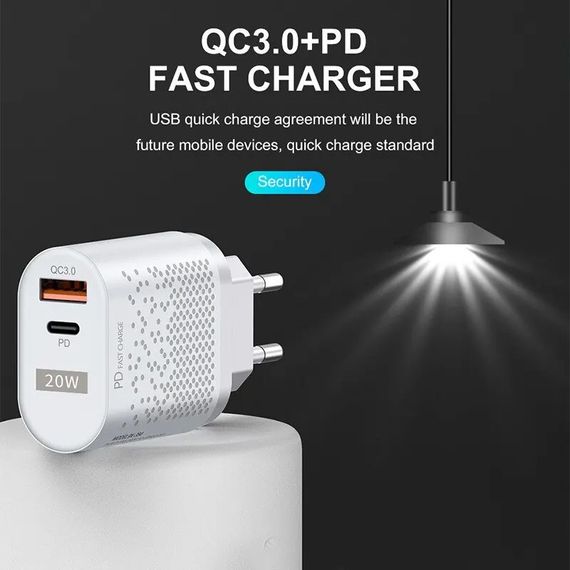 Сетевой адаптер pd 20w Type C и 1 USB зарядное устройство | Зображення 3