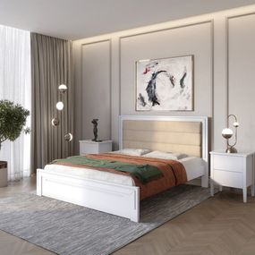 Двоспальне дерев'яне ліжко Mebigrand Торонто Т5 Сіро-блакитний (S2010R80B)/Аляска 23 (бежевий) 140х200 см (MBG-10622)