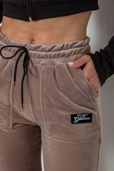 Штаны женские велюровые на флисе, цвет бежевый, 238R58473-2 | Зображення 4